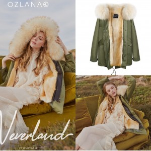 OZLANA AU 时尚皮草大衣 军绿色外壳 经典金色水貂 AU192030