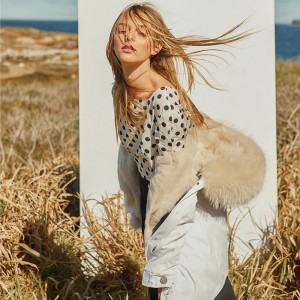 OZLANA AU 时尚皮草大衣 白色外壳 经典奶茶色狐狸毛 AU192040