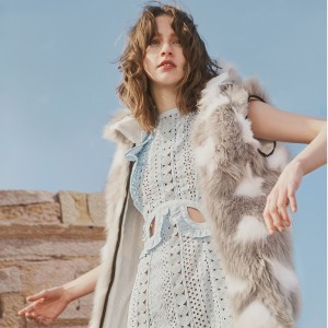 OZLANA AU 时尚皮草大衣 白色外壳 灰色满天星狐狸毛 AU192041