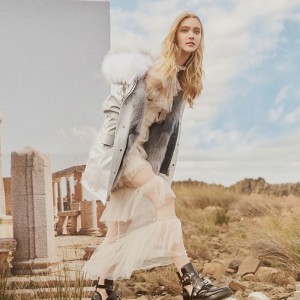 OZLANA AU 时尚皮草大衣 灰色外壳灰色美人鱼狐狸毛 AU192048