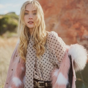 OZLANA AU 时尚皮草大衣 粉色外壳粉色满天星狐狸毛 AU192051