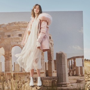 OZLANA AU 时尚皮草大衣 粉色外壳粉色波浪狐狸毛 AU192052