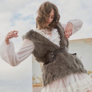 OZLANA AU 时尚皮草大衣 雾霾绿外壳经典雾霾绿狐狸毛 AU192056