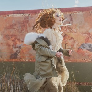 OZLANA AU 时尚皮草大衣 雾霾绿外壳雾霾绿满天星狐狸毛 AU192058